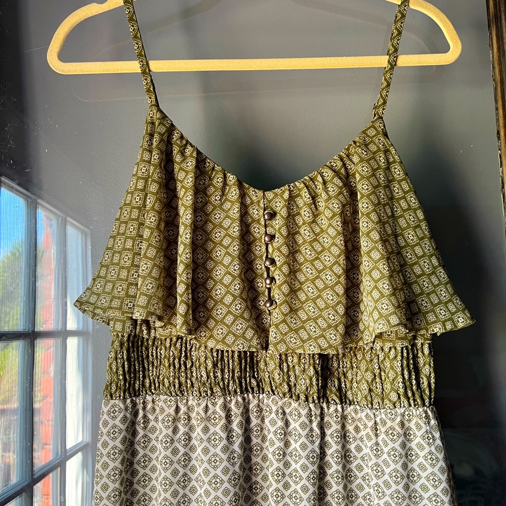 Hunter green dress with bronze eyelet buttons